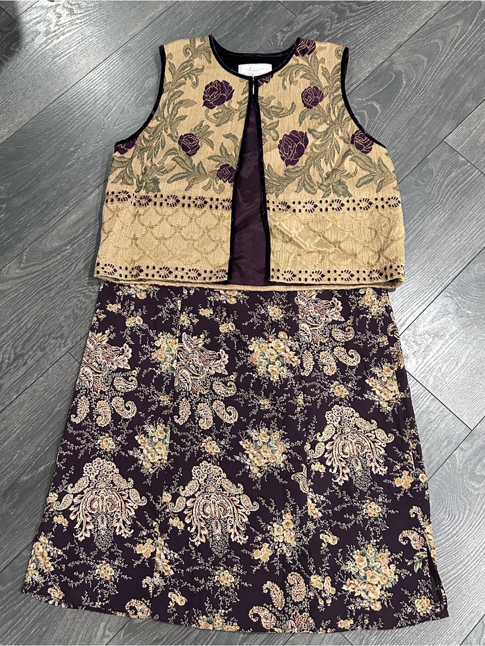 Vintage Liz Claiborne Collection Floral Tapestry Vest Skirt Set Women's Sz L
